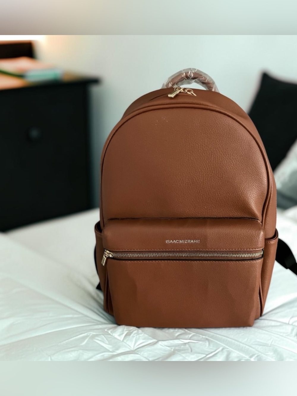 NWOT ISAAC MIZRAHI”LIVE”VEGAN PEBBLE LEATHER BACKPACK COGNAC/BROWN TRAVEL SCHOOL